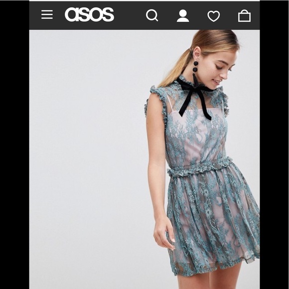 ASOS Petite Dresses & Skirts - Petite lace skater mini dress with velvet tie neck
